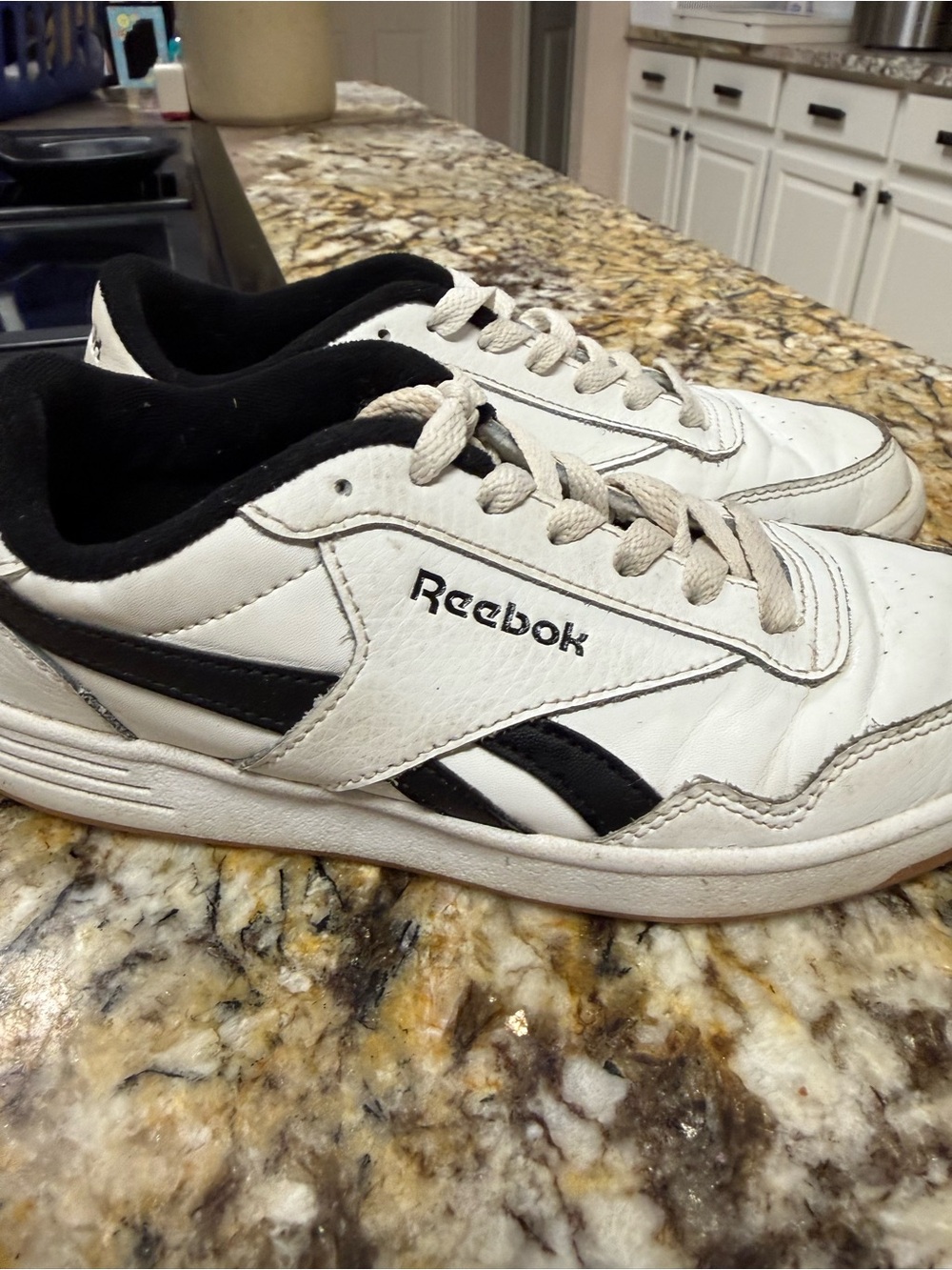 Reebok White and Black Low-Top Leather Sneakers
